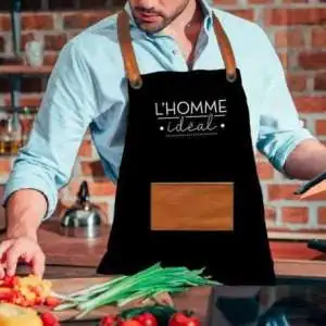 Tablier cuisine brodé l'homme idéal avec poche avant barbecue