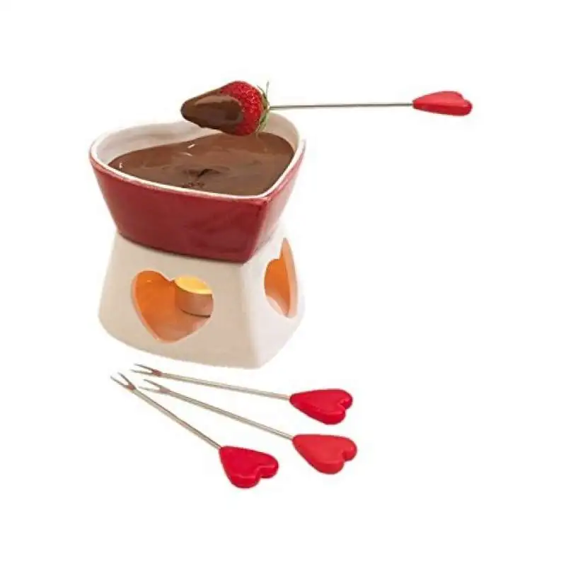 Tapis de danse, ensemble de fondue créatif et mignon en céramique émaillée  pour fondue au chocolat ou au fromage, parfait comme cadeau d'anniversaire