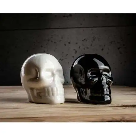 Sculpture tête de mort noire en céramique