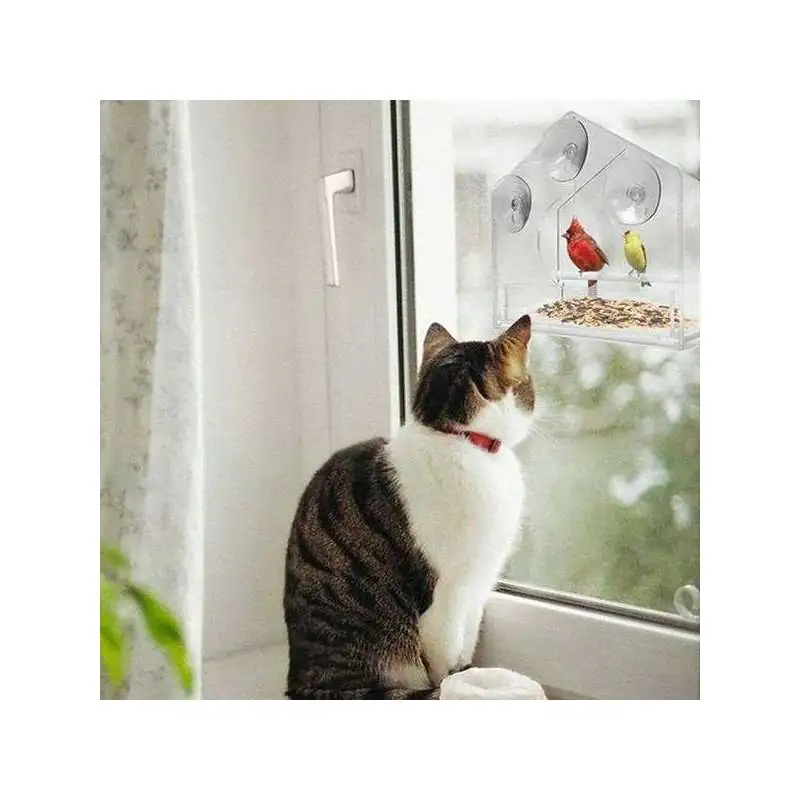 Mangeoire Transparent à oiseaux maison fenêtre distributeur de grain -  Totalcadeau