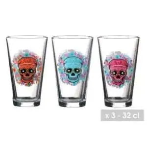 3 Verres Calavera 32cl: Design Tête de Mort Mexicaine - Parfaits pour Eau & Cocktails